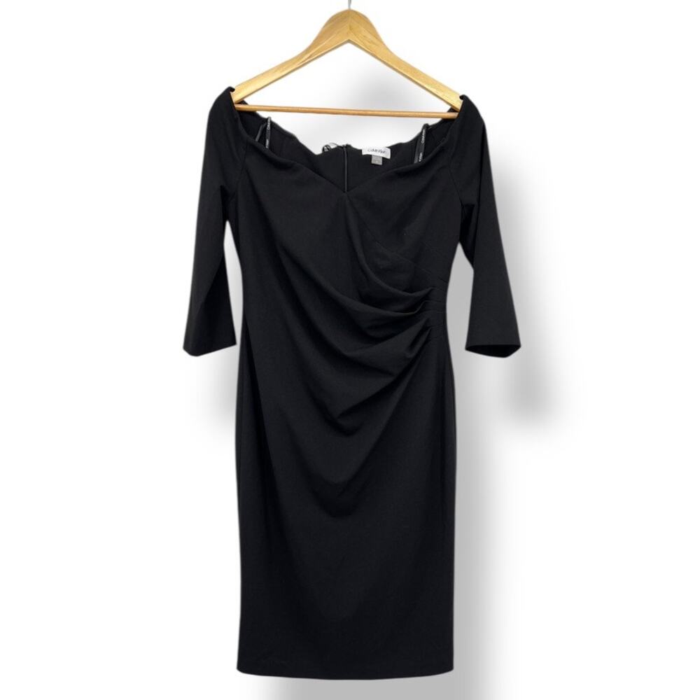 Calvin Klein Sweetheart Neckline Off-Shoulder Black‎ Sheath Knee Length Dress 10